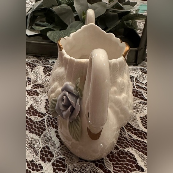 K’s Collection‎ Double Swan Porcelain Trinket Dish Planter Lavender Roses - Picture 6 of 15